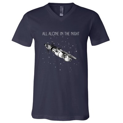 All Alone In The Night Space Station Black Sci Fi V-Neck T-Shirt