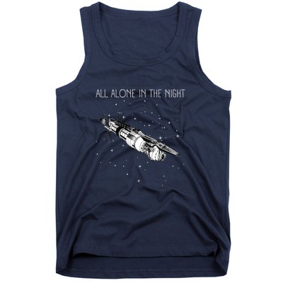 All Alone In The Night Space Station Black Sci Fi Tank Top