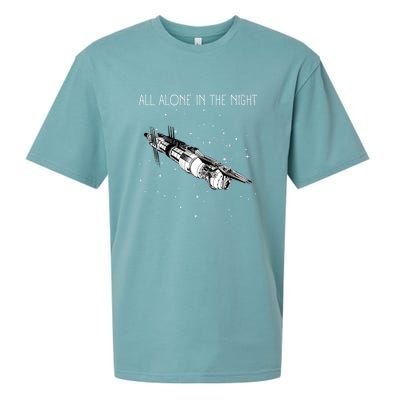 All Alone In The Night Space Station Black Sci Fi Sueded Cloud Jersey T-Shirt