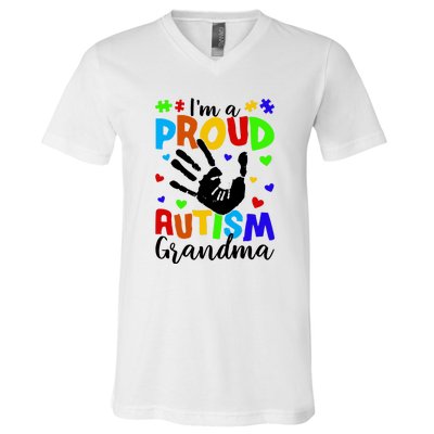 Autism Awareness I Am A Proud Autism Grandma V-Neck T-Shirt