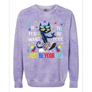 Autism Awareness If You Want To Be Cool Just Be Yourself Cat Colorblast Crewneck Sweatshirt