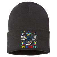 Autism Awareness If You Want To Be Cool Just Be Yourself Cat Sustainable Knit Beanie