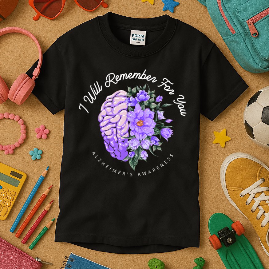 Alzheimer's Awareness I Will Remember For You Brain Kids T-Shirt
