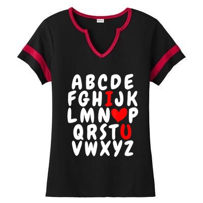 Alphabet ABC I Love You Valentines Day Heart Ladies Halftime Notch Neck Tee