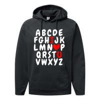 Alphabet ABC I Love You Valentines Day Heart Performance Fleece Hoodie