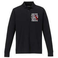 Alphabet ABC I Love You Valentines Day Heart Performance Long Sleeve Polo