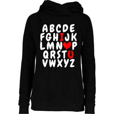 Alphabet ABC I Love You Valentines Day Heart Womens Funnel Neck Pullover Hood