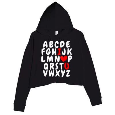 Alphabet ABC I Love You Valentines Day Heart Crop Fleece Hoodie