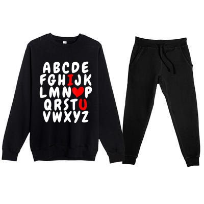 Alphabet ABC I Love You Valentines Day Heart Premium Crewneck Sweatsuit Set