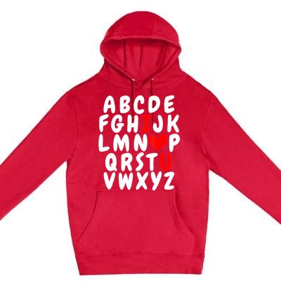 Alphabet ABC I Love You Valentines Day Heart Premium Pullover Hoodie