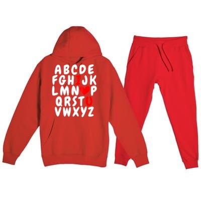 Alphabet ABC I Love You Valentines Day Heart Premium Hooded Sweatsuit Set