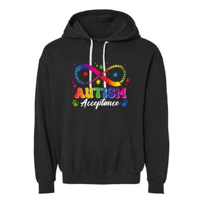 Autism Acceptance Infinity Advocate Educate Accommodate Include Garment-Dyed Fleece Hoodie