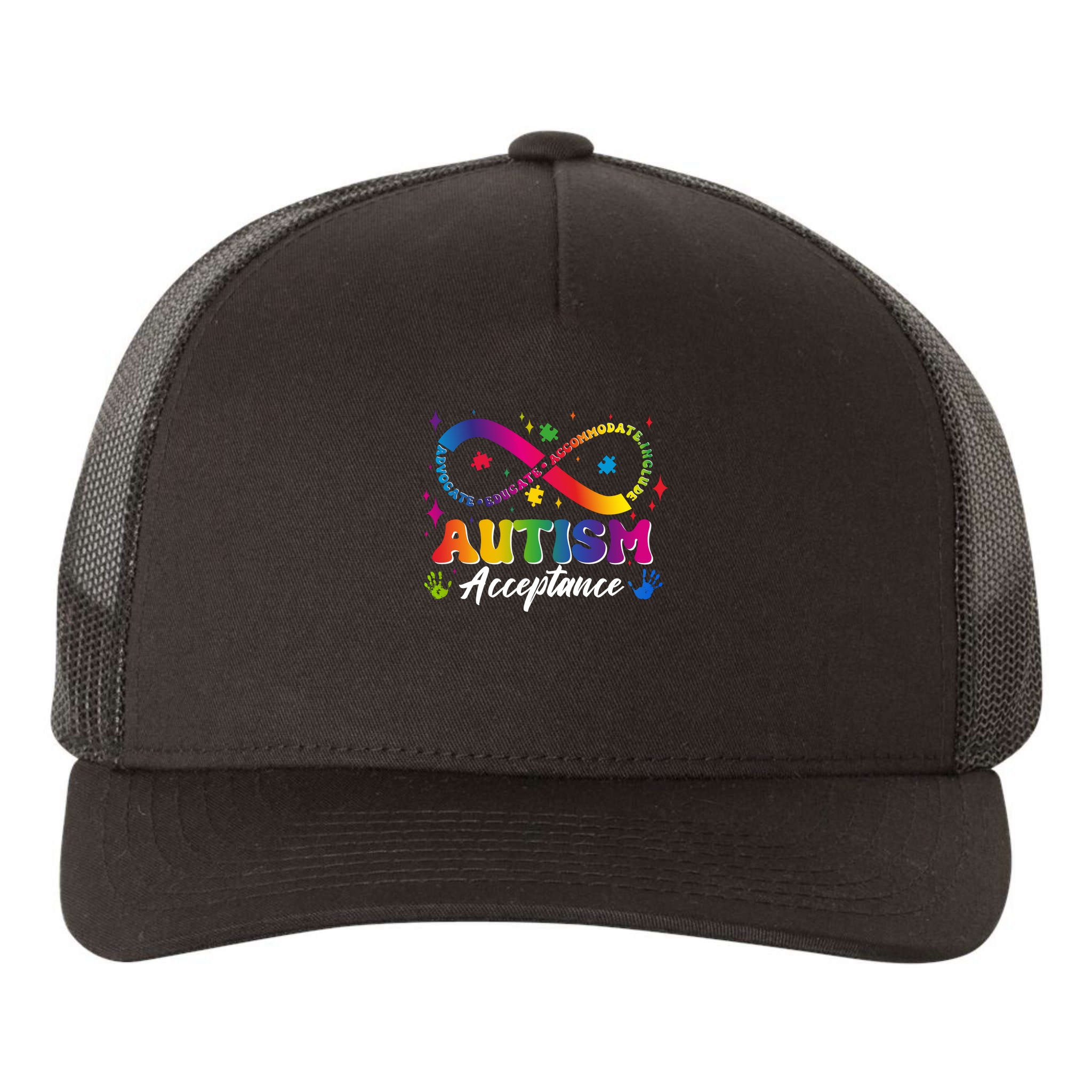 Autism Acceptance Infinity Advocate Educate Accommodate Include Yupoong Adult 5-Panel Trucker Hat