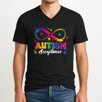 Autism Acceptance Infinity Advocate Educate Accommodate Include V-Neck T-Shirt