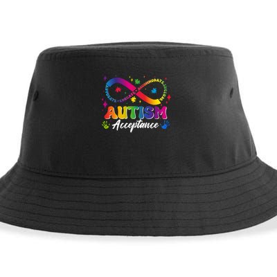 Autism Acceptance Infinity Advocate Educate Accommodate Include Sustainable Bucket Hat