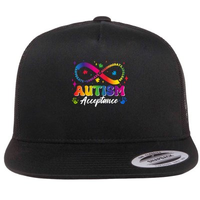 Autism Acceptance Infinity Advocate Educate Accommodate Include Flat Bill Trucker Hat