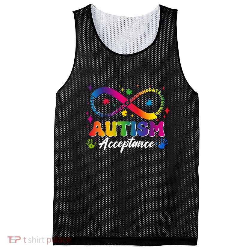 Autism Acceptance Infinity Advocate Educate Accommodate Include Mesh Reversible Basketball Jersey Tank