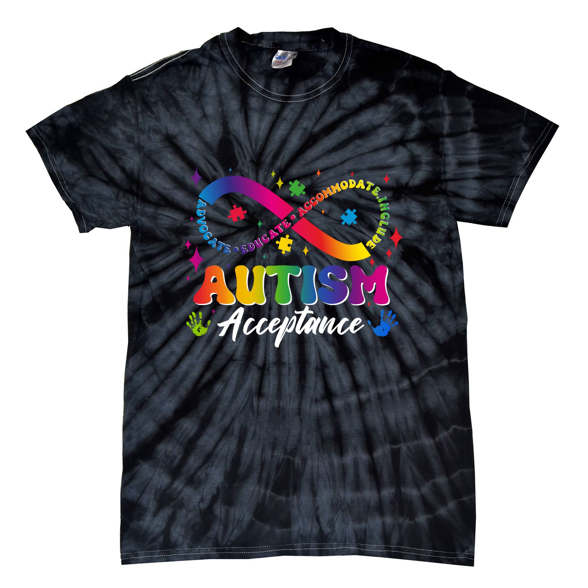 Autism Acceptance Infinity Advocate Educate Accommodate Include Tie-Dye T-Shirt