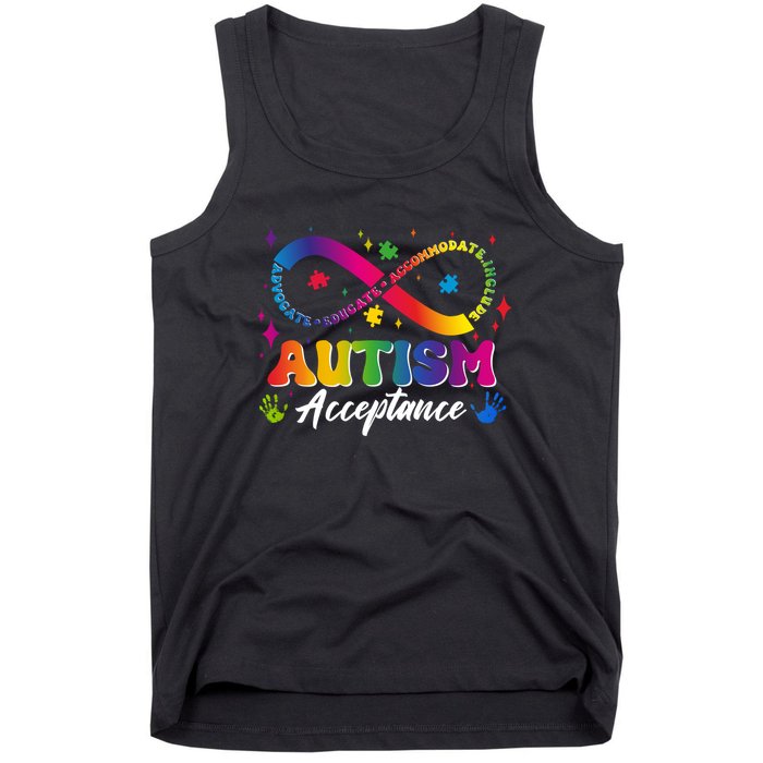Autism Acceptance Infinity Advocate Educate Accommodate Include Tank Top