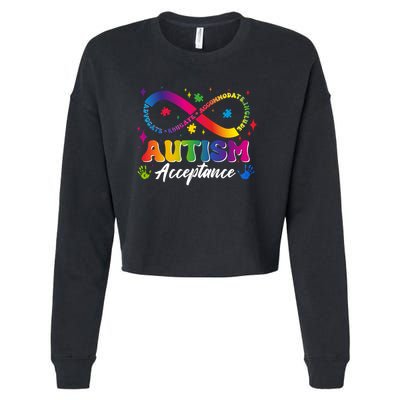 Autism Acceptance Infinity Advocate Educate Accommodate Include Cropped Pullover Crew