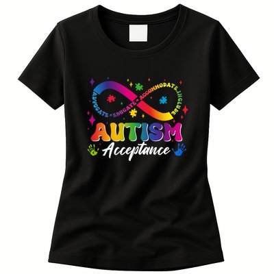 Autism Acceptance Infinity Advocate Educate Accommodate Include Womens T-Shirt