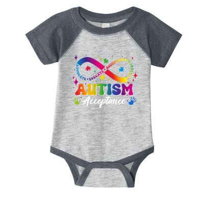 Autism Acceptance Infinity Advocate Educate Accommodate Include Infant Baby Jersey Bodysuit