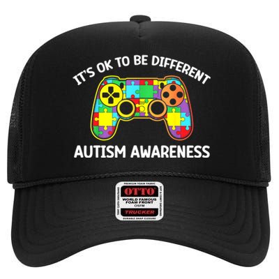 Autism Awareness Its Ok To Be Different High Crown Mesh Back Trucker Hat