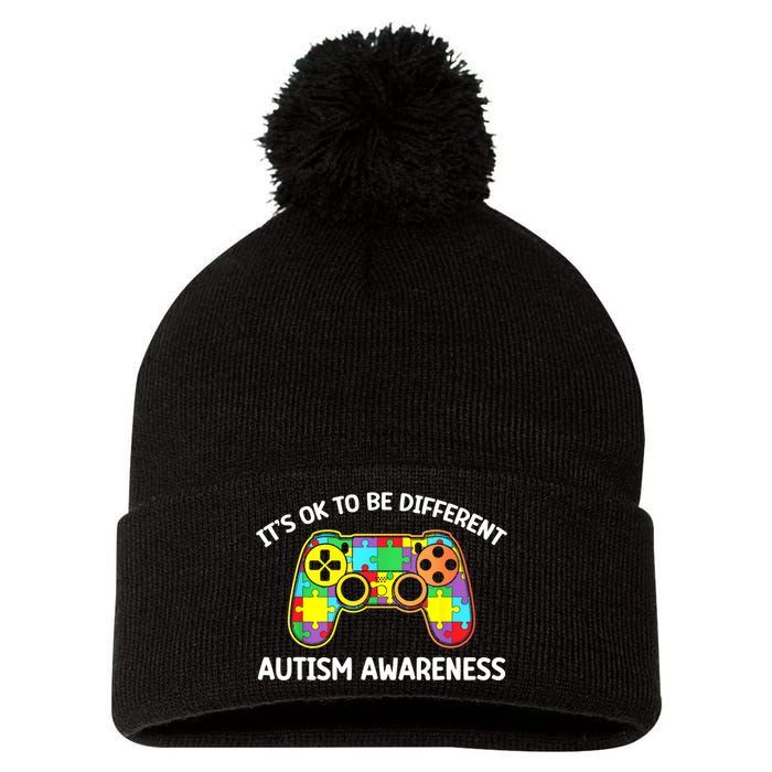 Autism Awareness Its Ok To Be Different Pom Pom 12in Knit Beanie