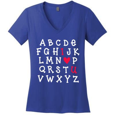 Alphabet Abc I Love You Valentines Day Heart English Teacher Gift Women's V-Neck T-Shirt