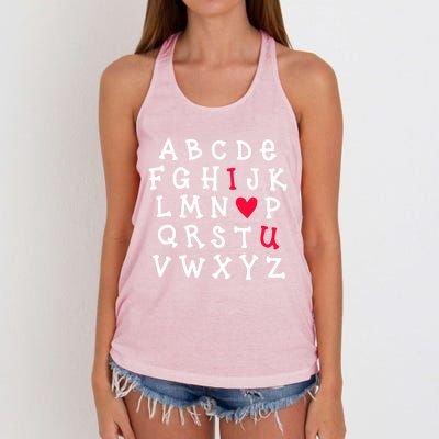 Alphabet Abc I Love You Valentines Day Heart English Teacher Gift Women's Knotted Racerback Tank