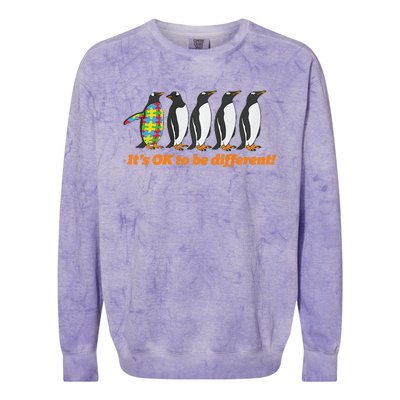 Autism Awareness It's OK To Be Different Penguin Colorblast Crewneck Sweatshirt