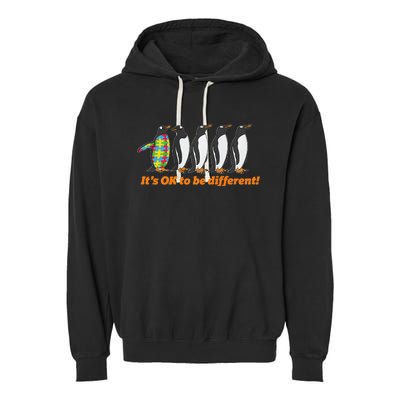 Autism Awareness It's OK To Be Different Penguin Garment-Dyed Fleece Hoodie