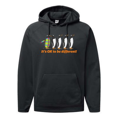 Autism Awareness It's OK To Be Different Penguin Performance Fleece Hoodie