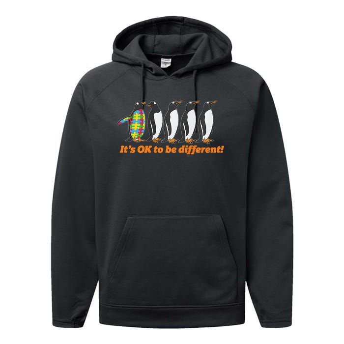 Autism Awareness It's OK To Be Different Penguin Performance Fleece Hoodie