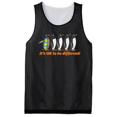 Autism Awareness It's OK To Be Different Penguin Mesh Reversible Basketball Jersey Tank