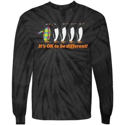 Autism Awareness It's OK To Be Different Penguin Tie-Dye Long Sleeve Shirt