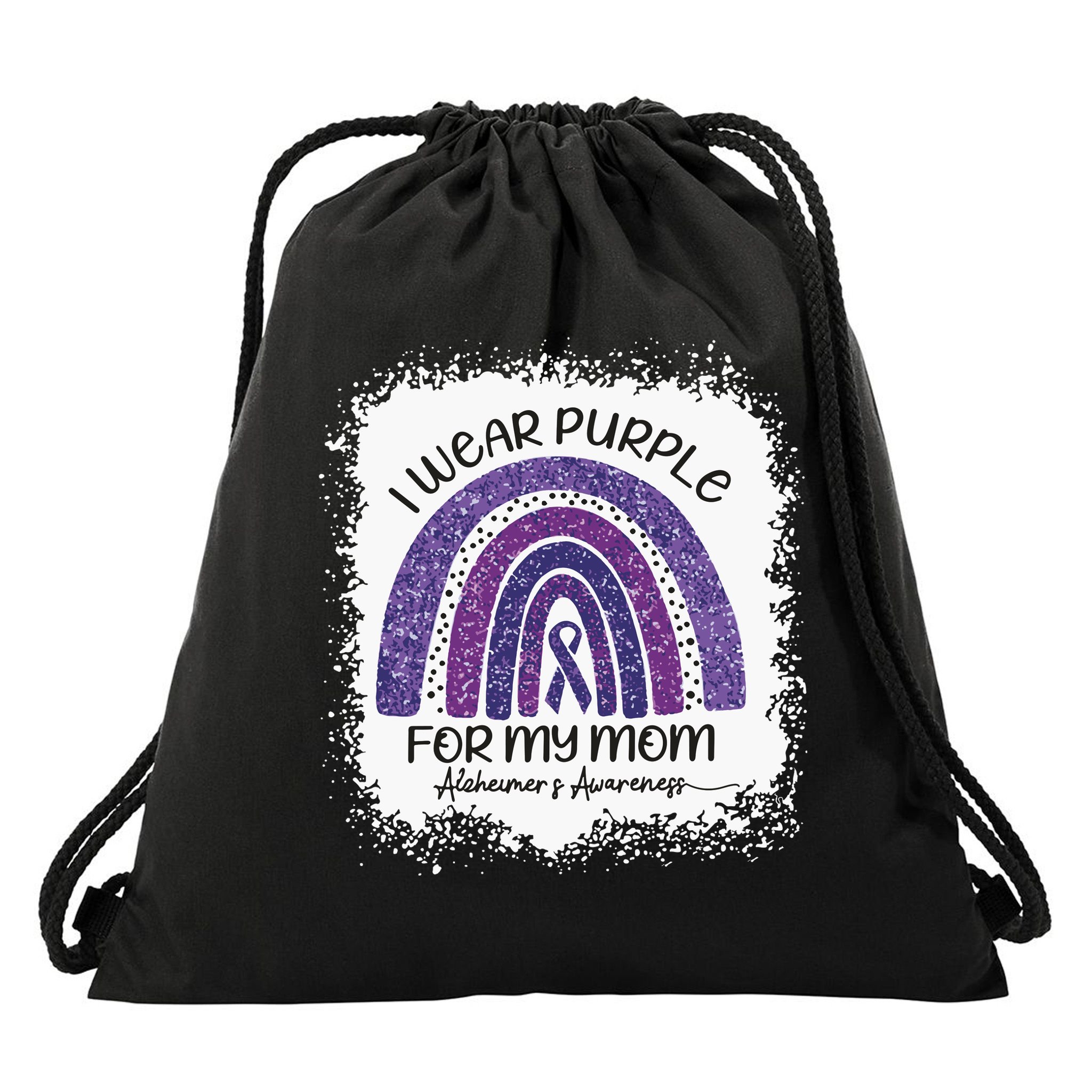 Alzheimer’S Awareness I Wear Purple For My Mom Purple Rainbow Drawstring Bag
