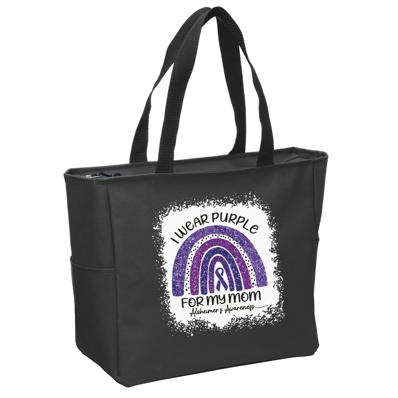 Alzheimer’S Awareness I Wear Purple For My Mom Purple Rainbow Zip Tote Bag