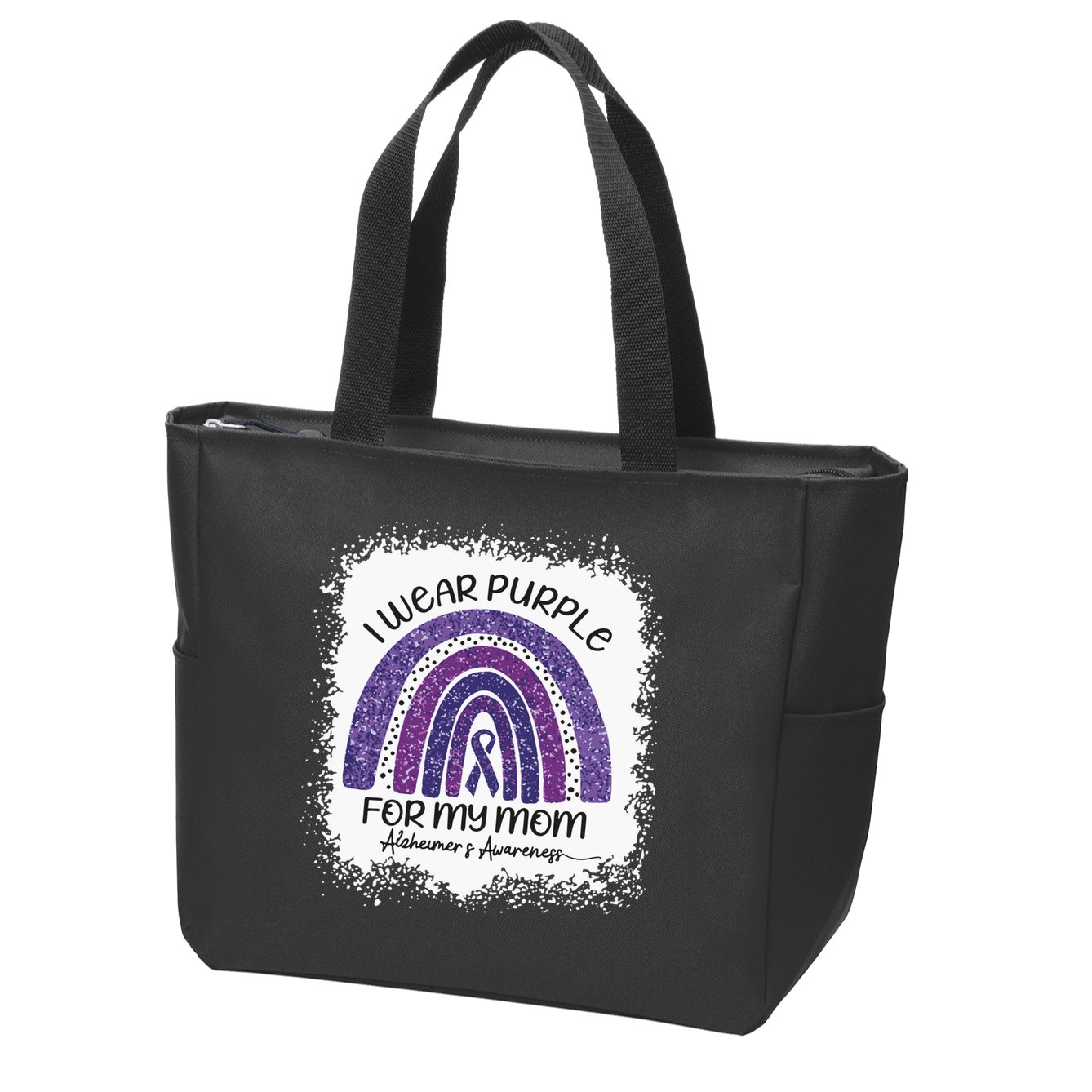 Alzheimer’S Awareness I Wear Purple For My Mom Purple Rainbow Zip Tote Bag