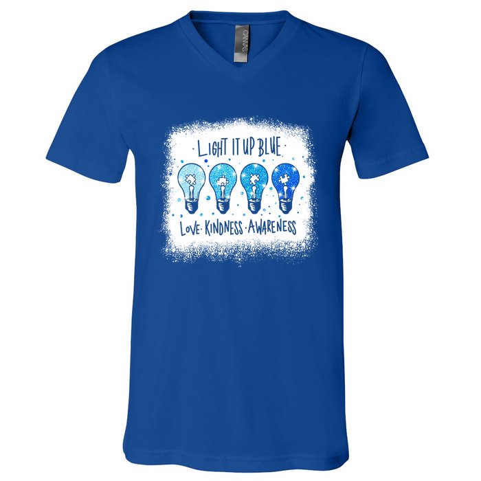 Autism Awareness I Light It Up Blue Meaningful Gift V-Neck T-Shirt