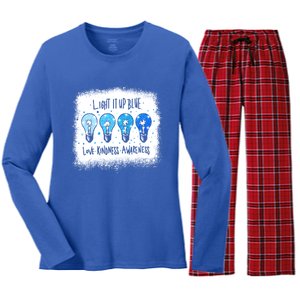 Autism Awareness I Light It Up Blue Meaningful Gift Women's Long Sleeve Flannel Pajama Set 