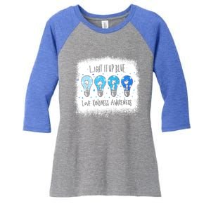 Autism Awareness I Light It Up Blue Meaningful Gift Women's Tri-Blend 3/4-Sleeve Raglan Shirt