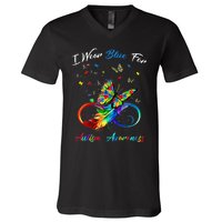 Autism Awareness I Wear Blue For Autism Awareness V-Neck T-Shirt