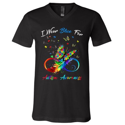 Autism Awareness I Wear Blue For Autism Awareness V-Neck T-Shirt