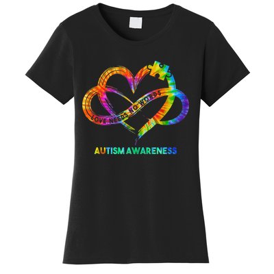 Autism Awareness Infinity Heart Love Needs No Words Tie Dye Women's T-Shirt