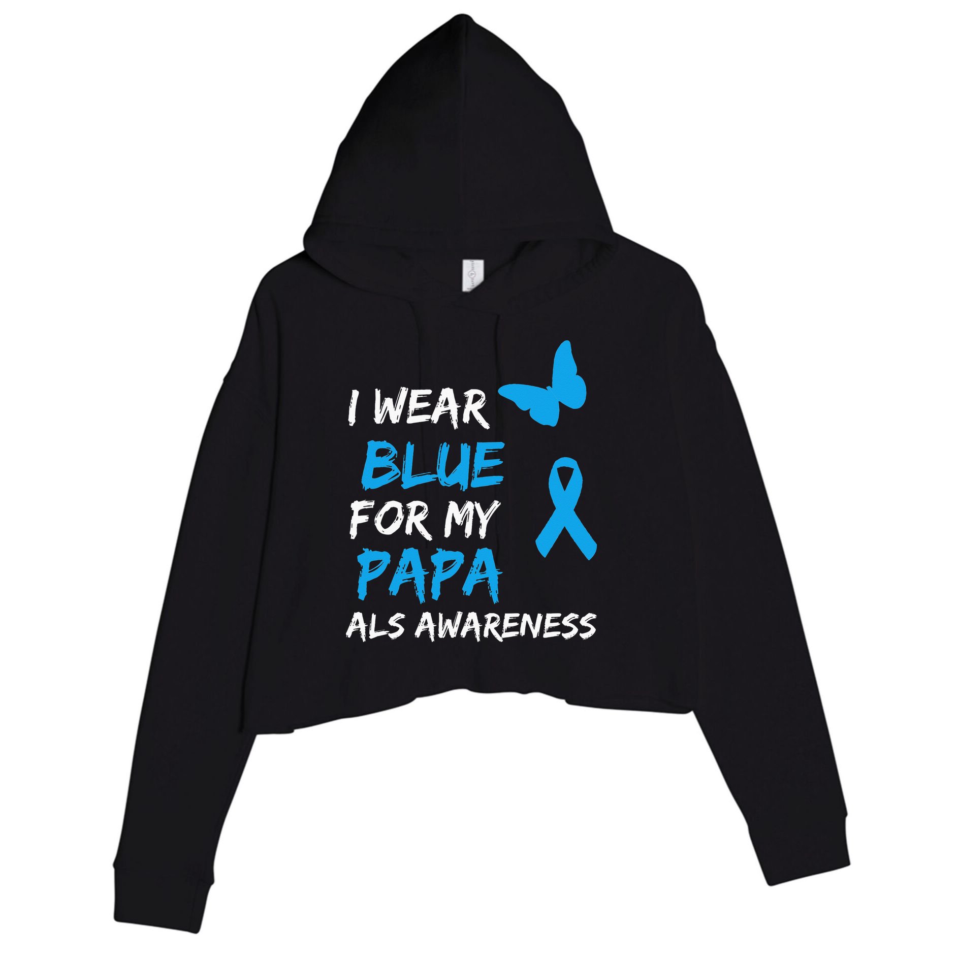ALS Awareness I Wear Blue For My Papa Ribbon Crop Fleece Hoodie