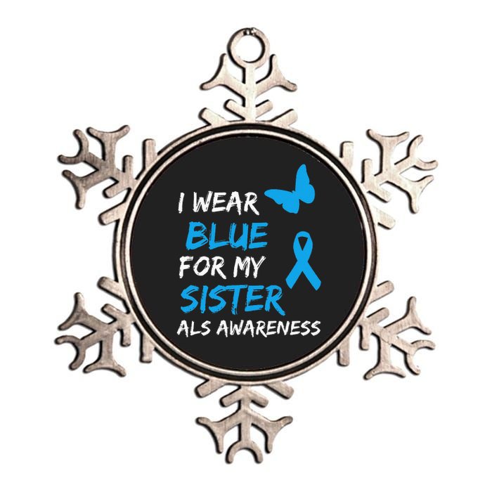 ALS Awareness I Wear Blue For My Sister Ribbon Metallic Star Ornament