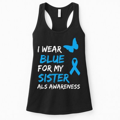 ALS Awareness I Wear Blue For My Sister Ribbon Womens Tank Top