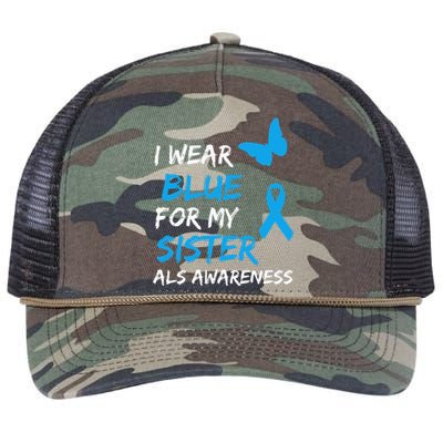 ALS Awareness I Wear Blue For My Sister Ribbon Retro Rope Trucker Hat Cap