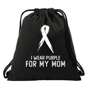 Alzheimers Awareness I Wear Purple For My Mom Cute Purple Drawstring Bag